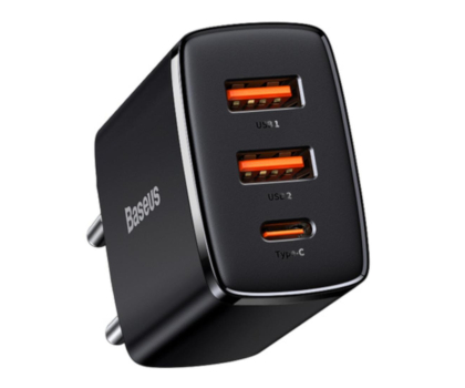 Ładowarka i akumulator BASEUS sieciowa Compact Quick Charger 2xUSB USB-C PD 3A 30W (czarna) CCXJ-E01